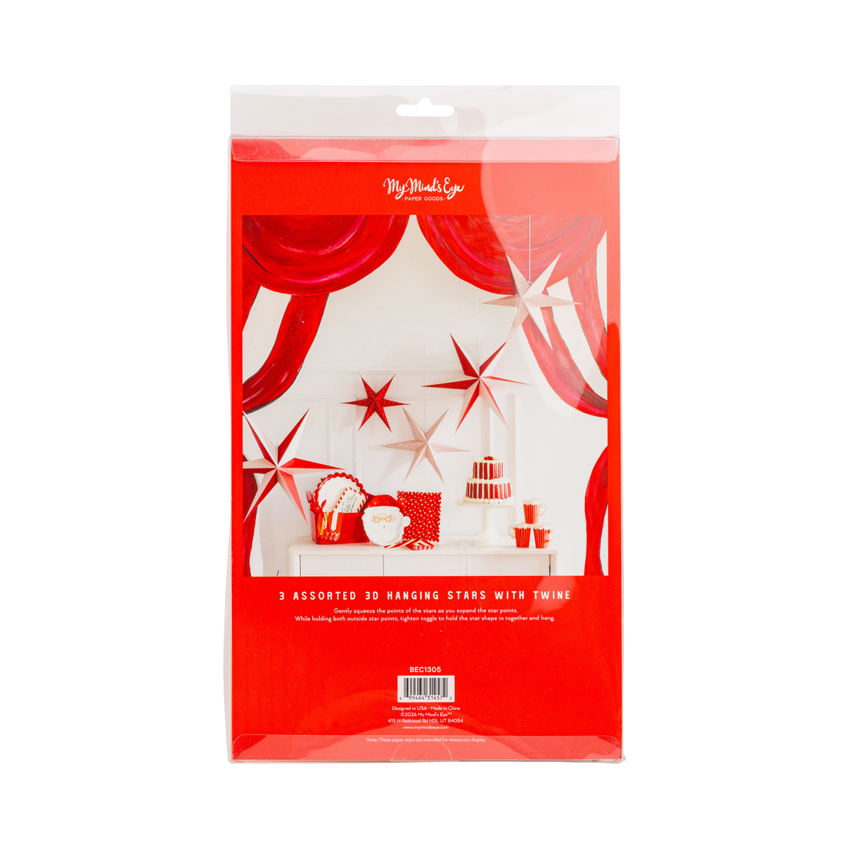 BEC1305 - Red and Cream Hanging Christmas Star Set